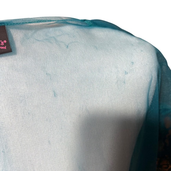 Vintage Frederick's of Hollywood Teal Feather Trim Sheer Babydoll Robe Y2K - Picture 13 of 13